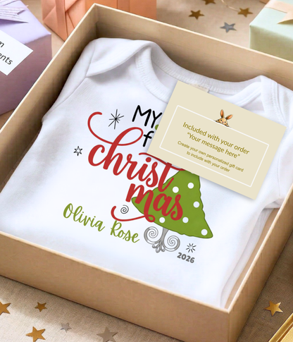 Baby Bodysuit Tee - "My First Christmas" Holiday Onesie with Christmas Tree Design
