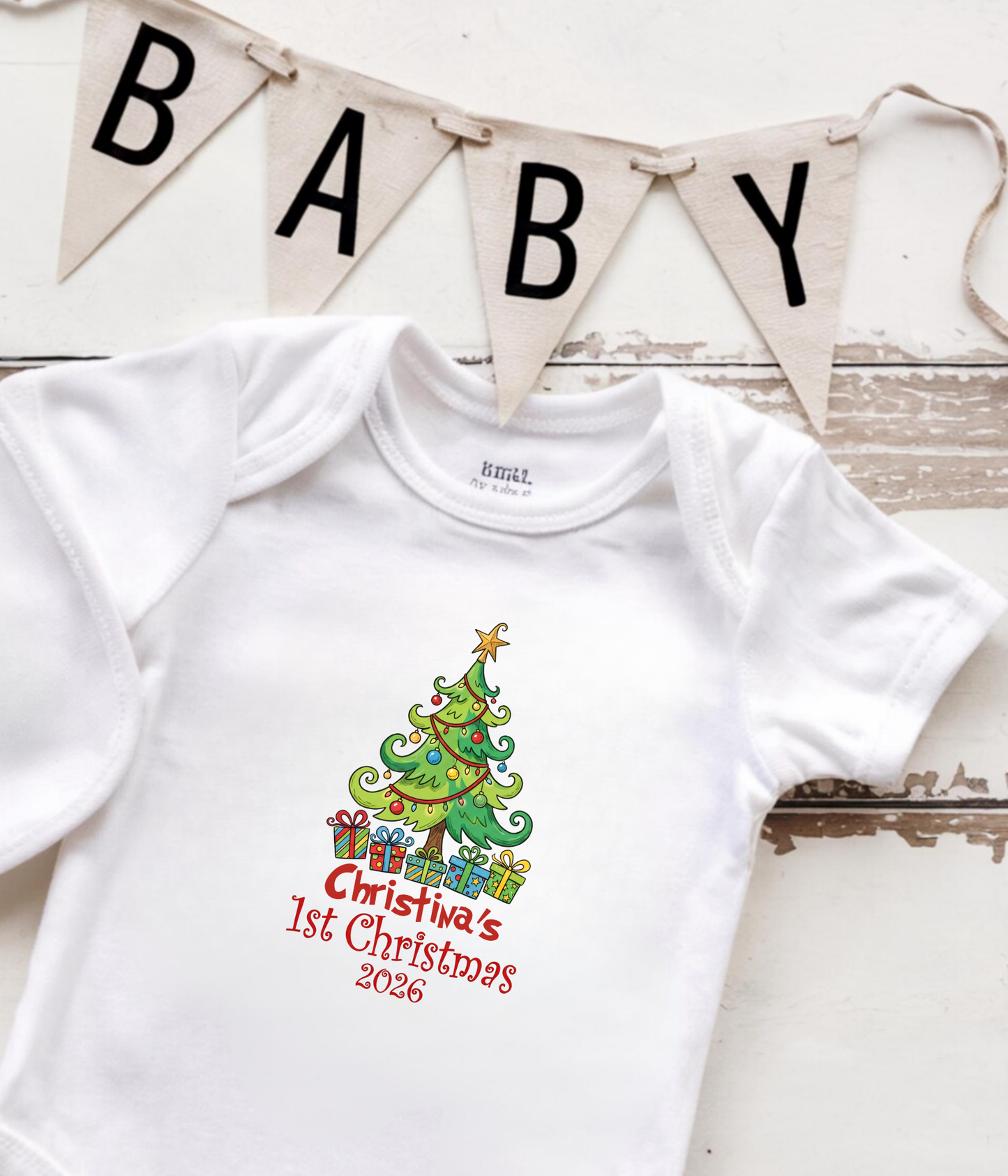 Personalized Baby First Christmas Tee | Custom Christmas Baby Bodysuit | Baby’s First Christmas Keepsake Gift