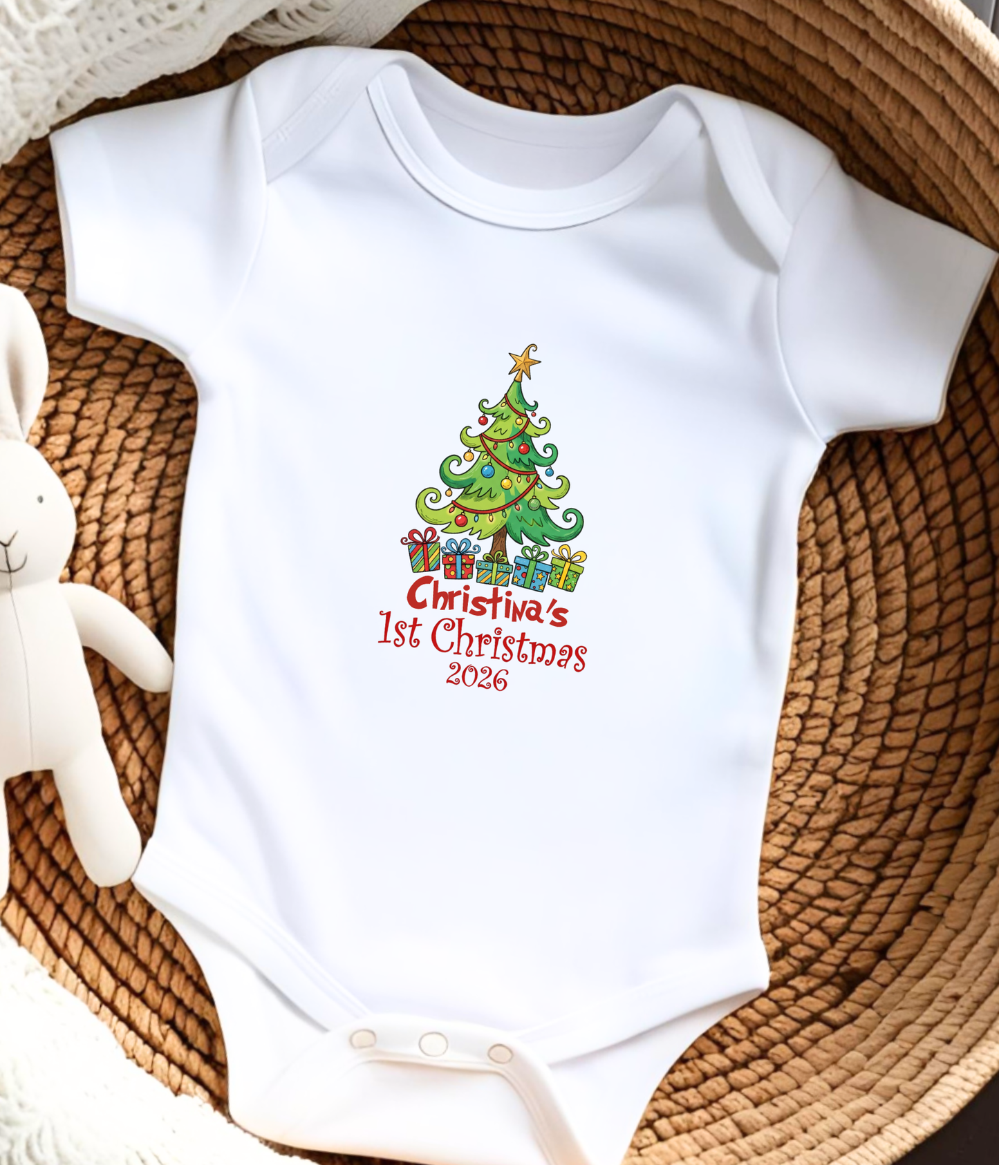 Personalized Baby First Christmas Tee | Custom Christmas Baby Bodysuit | Baby’s First Christmas Keepsake Gift