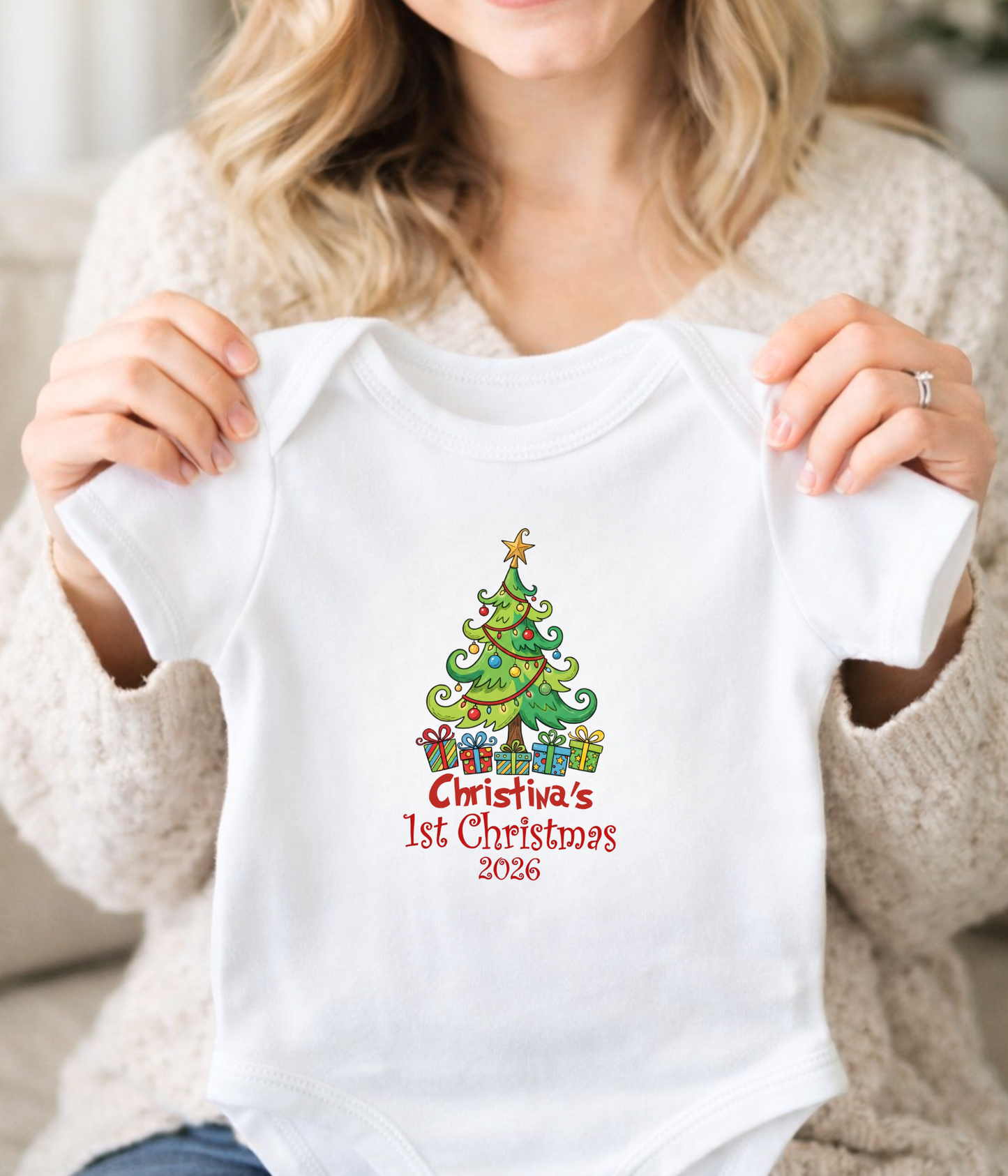 Personalized Baby First Christmas Tee | Custom Christmas Baby Bodysuit | Baby’s First Christmas Keepsake Gift