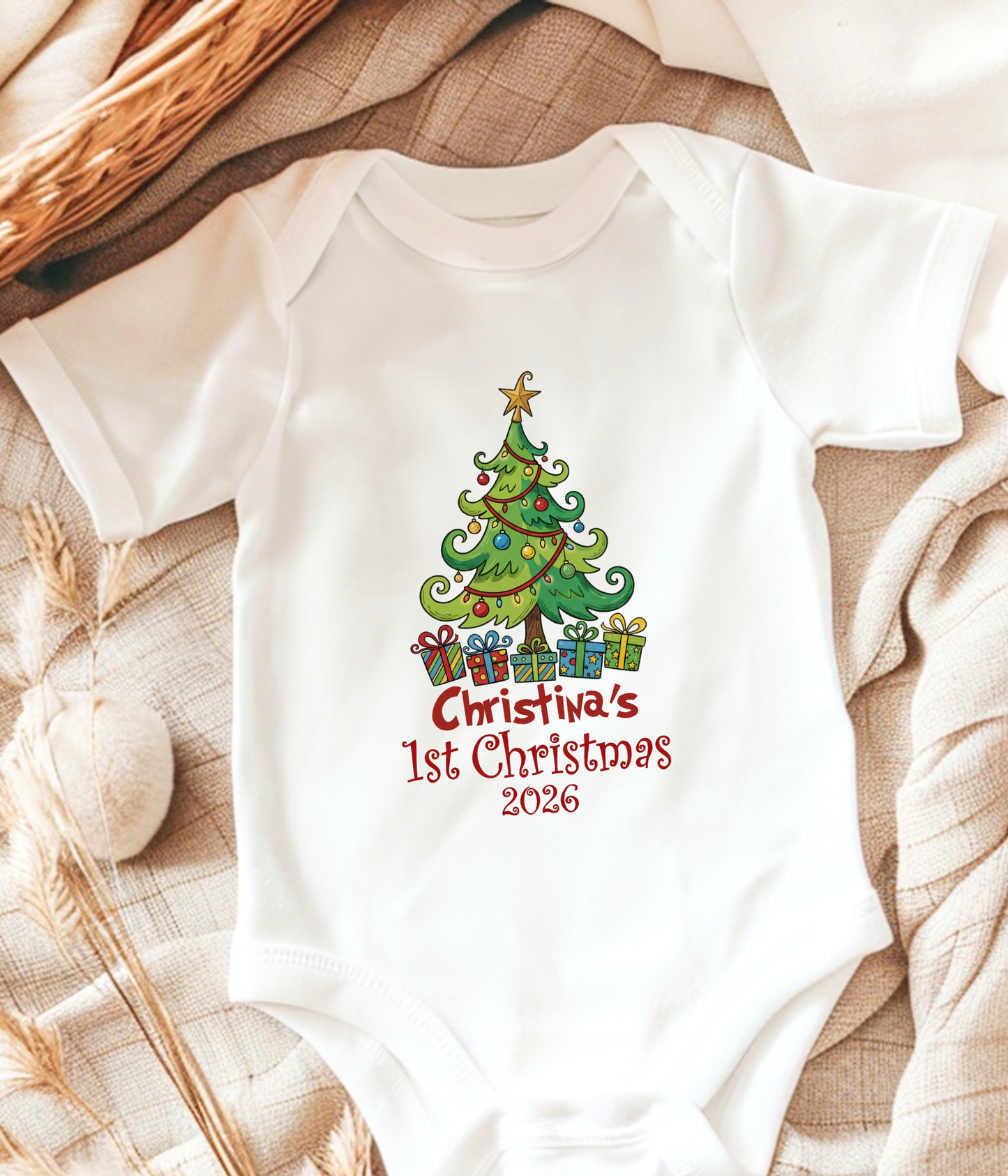 Personalized Baby First Christmas Tee | Custom Christmas Baby Bodysuit | Baby’s First Christmas Keepsake Gift