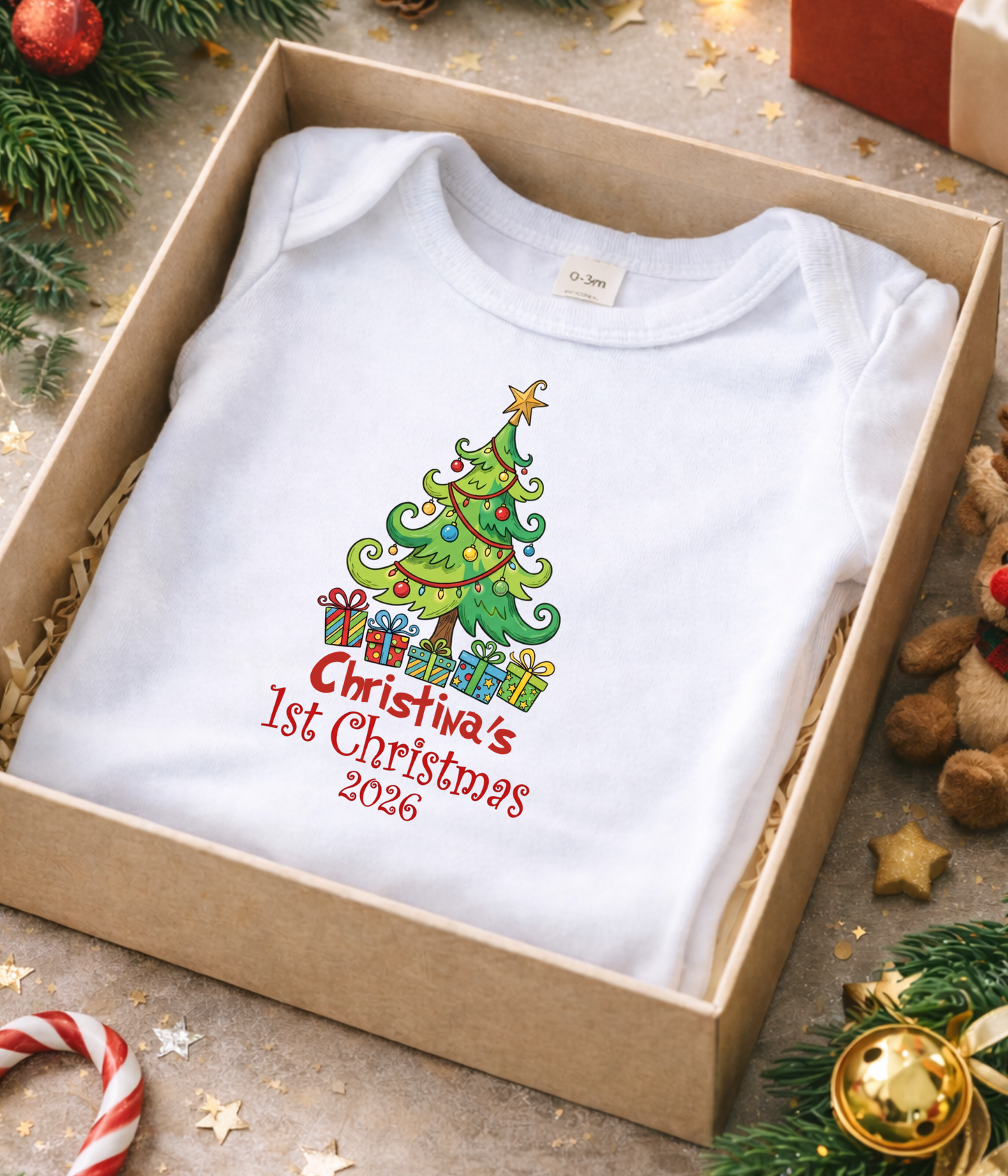 Personalized Baby First Christmas Tee | Custom Christmas Baby Bodysuit | Baby’s First Christmas Keepsake Gift
