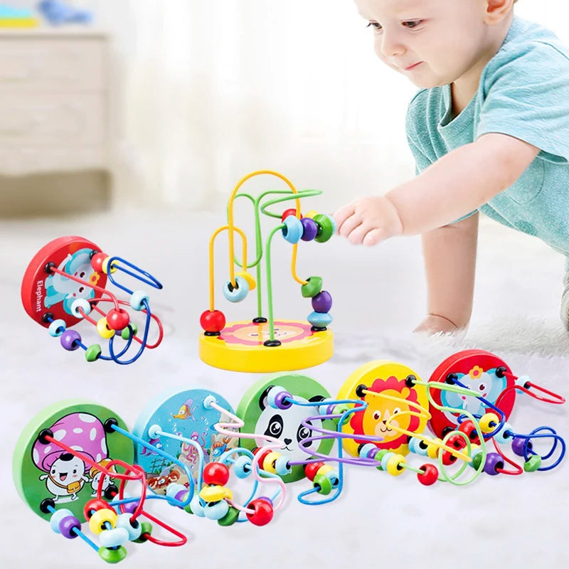 Small Wooden Circular Bead Maze Educational Game for Toddlers