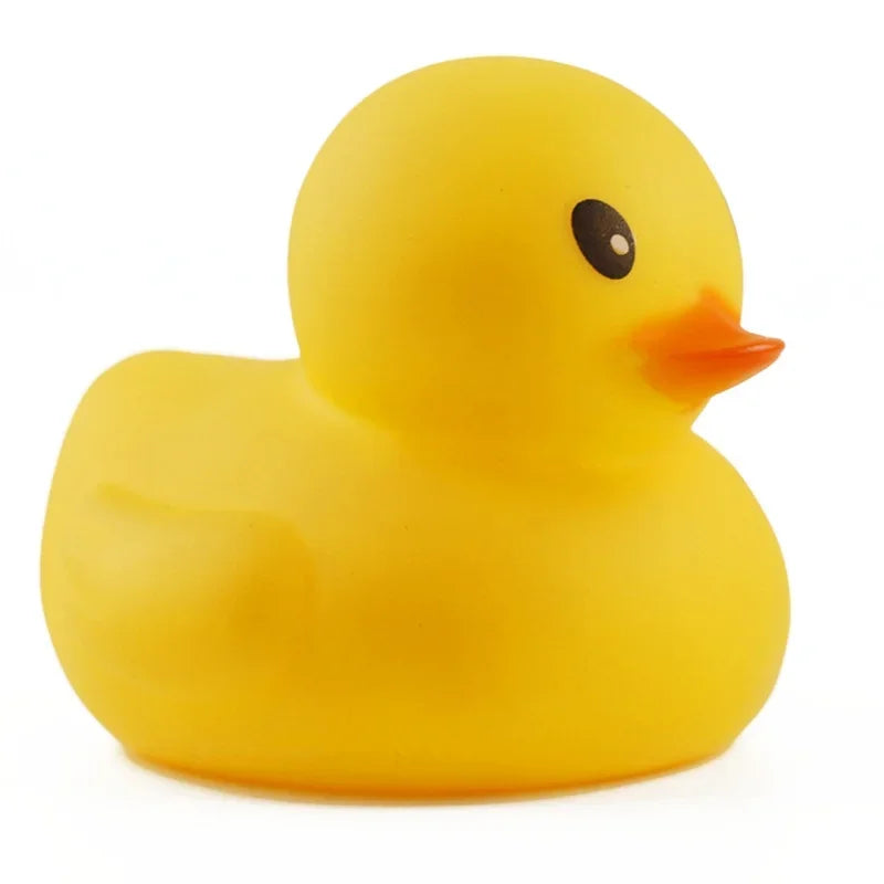 Adorable yellow duck bath toy made of rubber