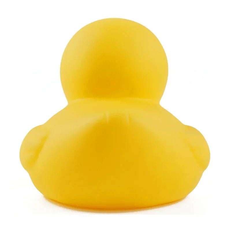 Adorable yellow duck bath toy made of rubber