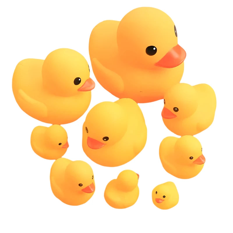 Adorable yellow duck bath toy made of rubber