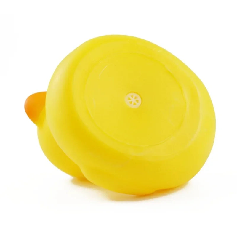 Adorable yellow duck bath toy made of rubber