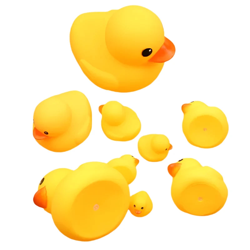 Adorable yellow duck bath toy made of rubber