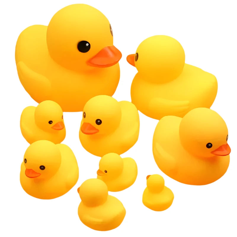 Adorable yellow duck bath toy made of rubber